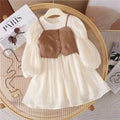 Vestido Infantil + Colete Bege